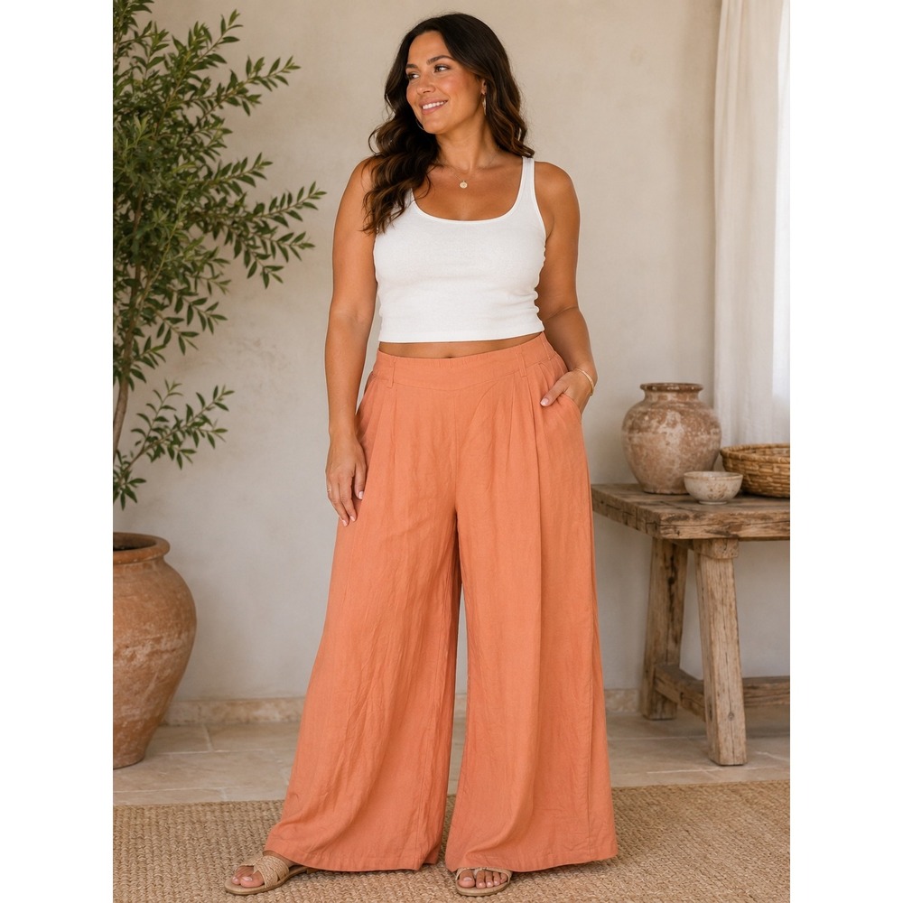 American Eagle Coastal‎ Minimalist Linen Blend Wide Leg Pullon Pants Peach XL